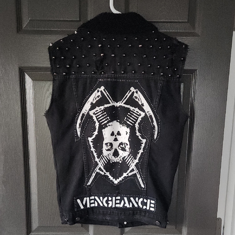 Custom Battle Jacket Vest with Patchwork and Studs